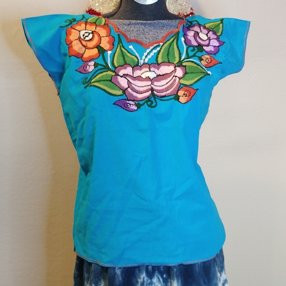 Handcrafted Blue Cotton Blouse from Oaxaca. Zise L.